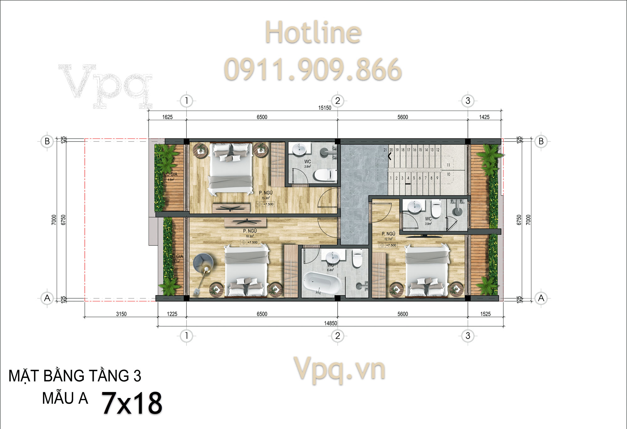 Mặt bằng tầng 3 Shophouse Flamingo Golden Hill H&agrave; Nam