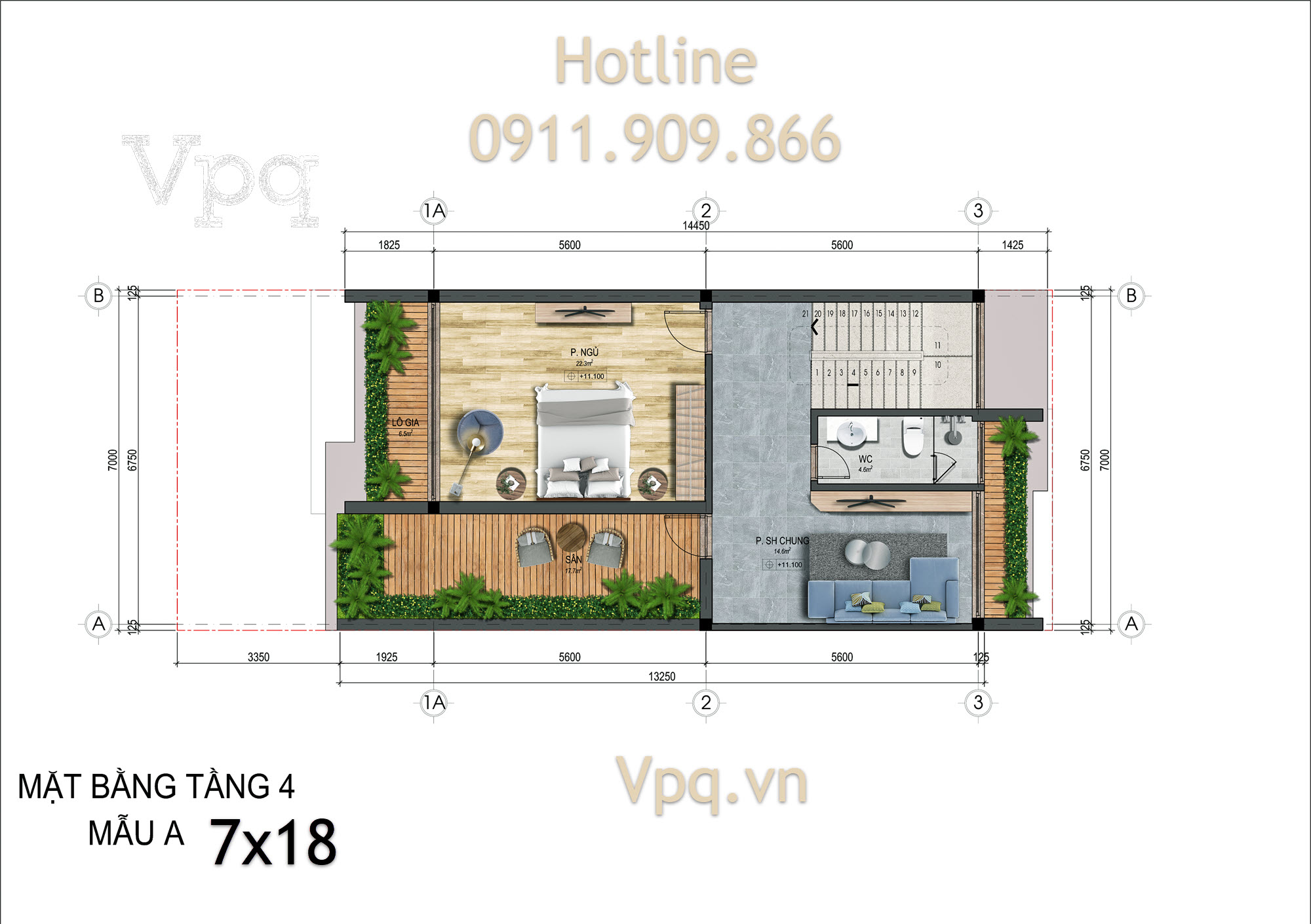 Mặt bằng tầng 4 Shophouse Flamingo Golden Hill H&agrave; Nam