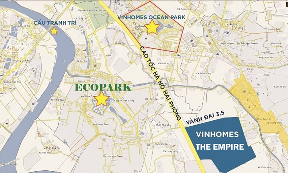 Vị tr&iacute; dự &aacute;n The Empire Vinhomes Ocean Park tại Hưng Y&ecirc;n