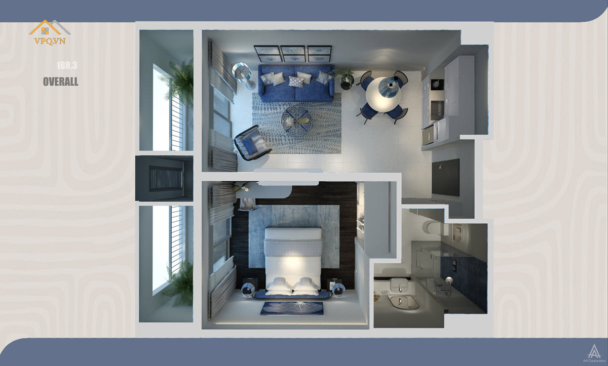 Phối cảnh 3D Hillside Residence - 1 ngủ