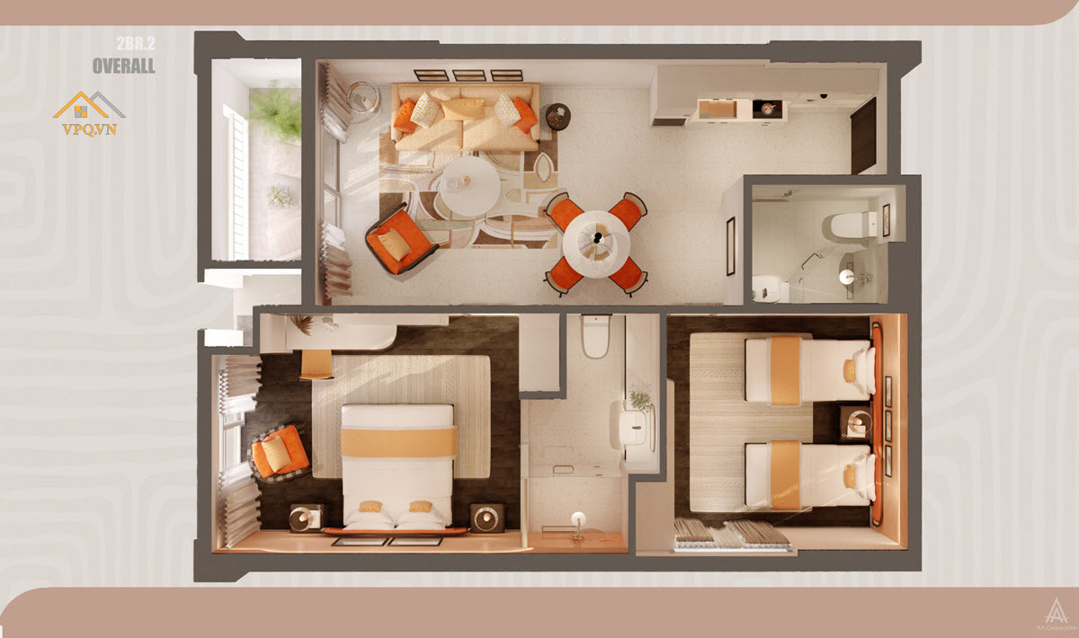 Phối cảnh 3D Hillside Residence - 2 ngủ