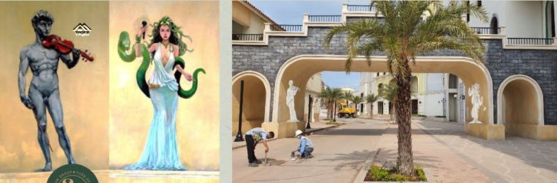 Các kỹ sư, họa sỹ tài hoa đang vẽ tranh tường Medusa và David