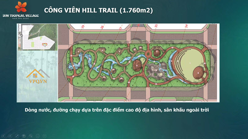 Mặt bằng công viên Waterfall 1.380m2 tại Sun Tropical Village