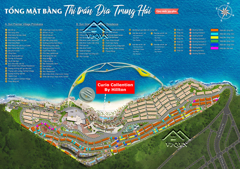 Vị tr&iacute; mặt bằng kh&aacute;ch sạn Curio Collection by Hilton tại thị trấn Địa Trung Hải
