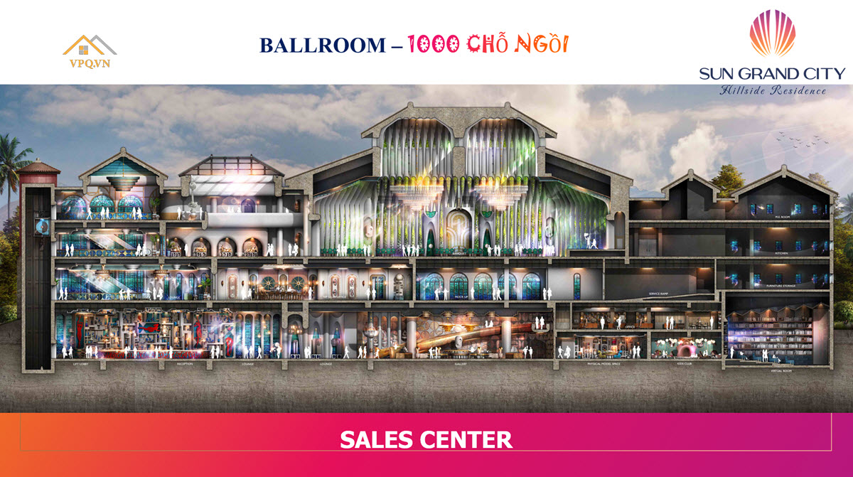 Mặt cắt đứng l&acirc;u đ&agrave;i Địa Trung Hải - Sales Center Ph&uacute; Quốc