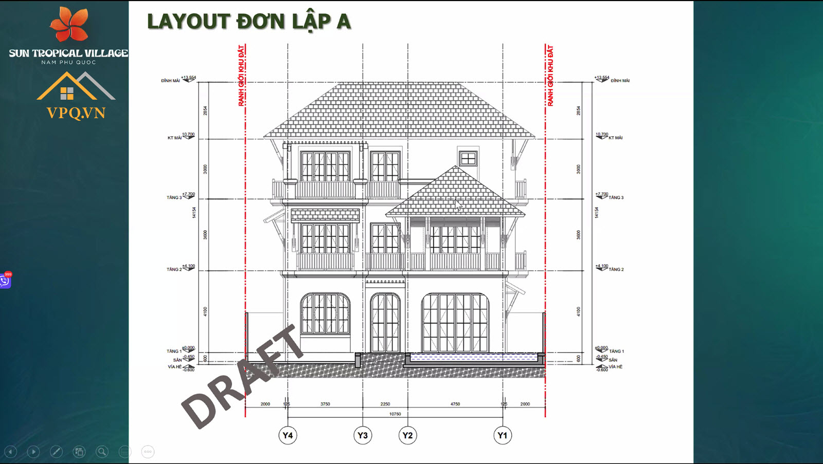 Mặt cắt biệt thự đơn lập A - Sun Tropical Village