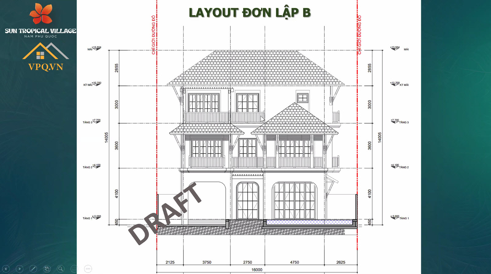 Mặt cắt biệt thự đơn lập B - Sun Tropical Village