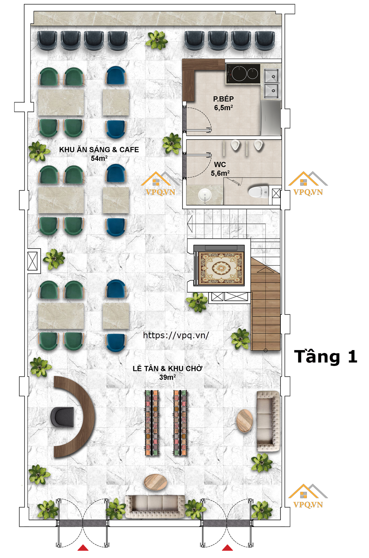 Layout Shophouse The Center Phú Quốc - Tầng 1