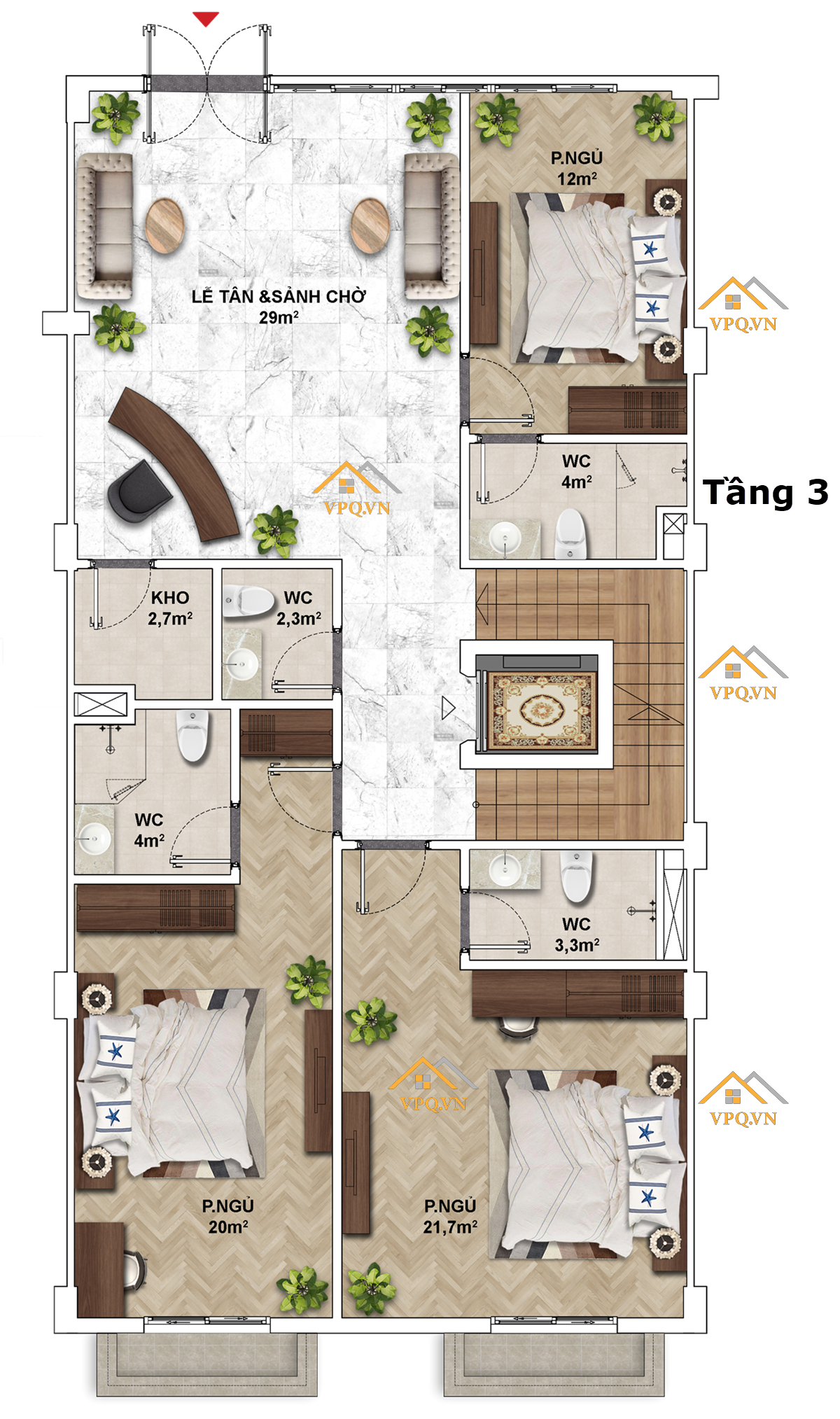 Layout Shophouse The Center Phú Quốc - Tầng 3