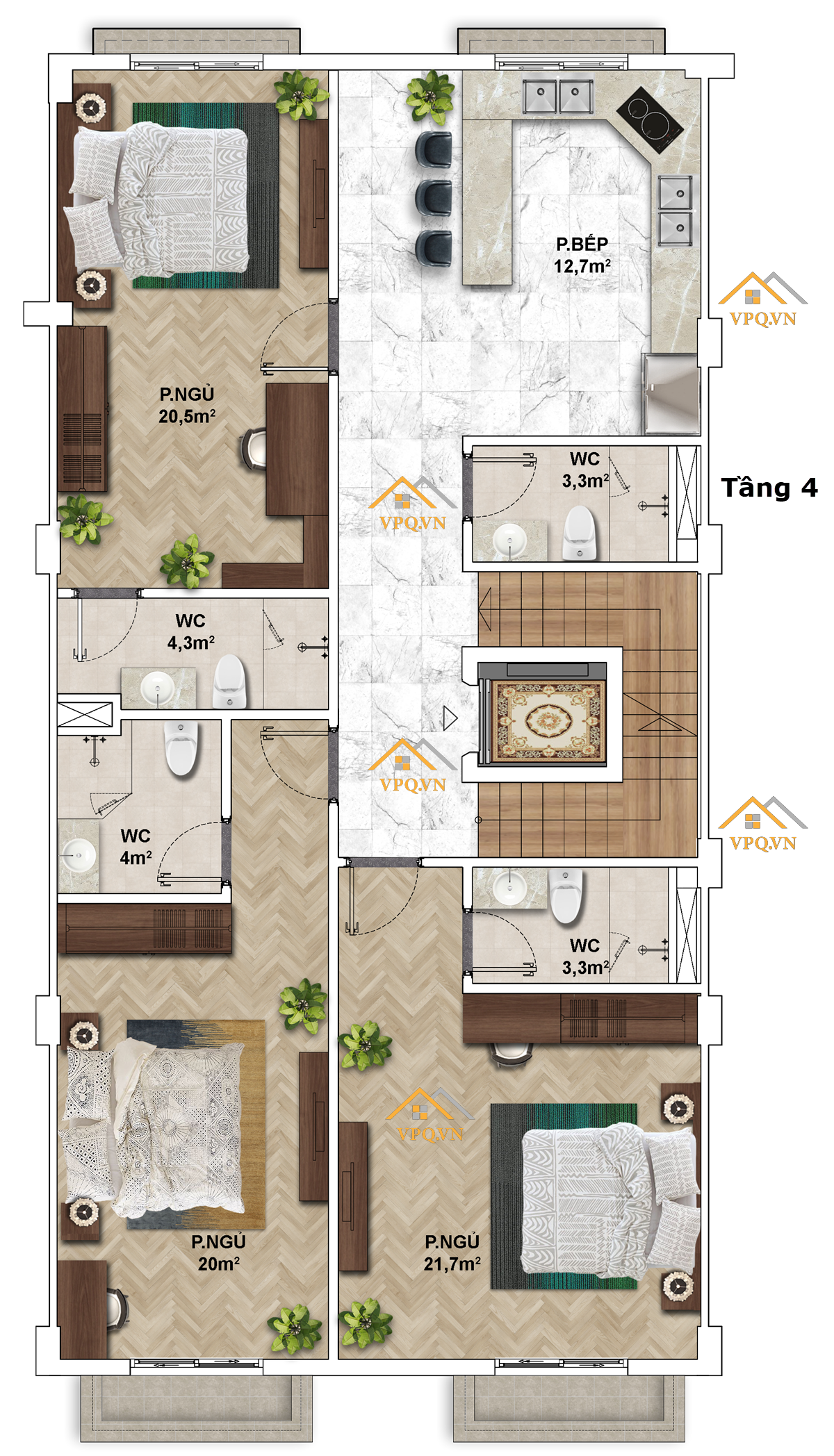 Layout Shophouse The Center Phú Quốc - Tầng 4