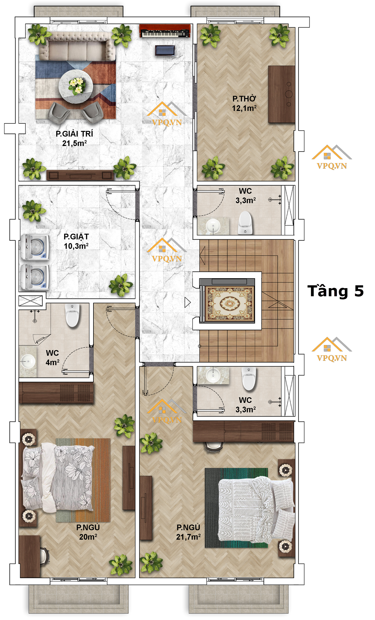 Layout Shophouse The Center Phú Quốc - Tầng 5