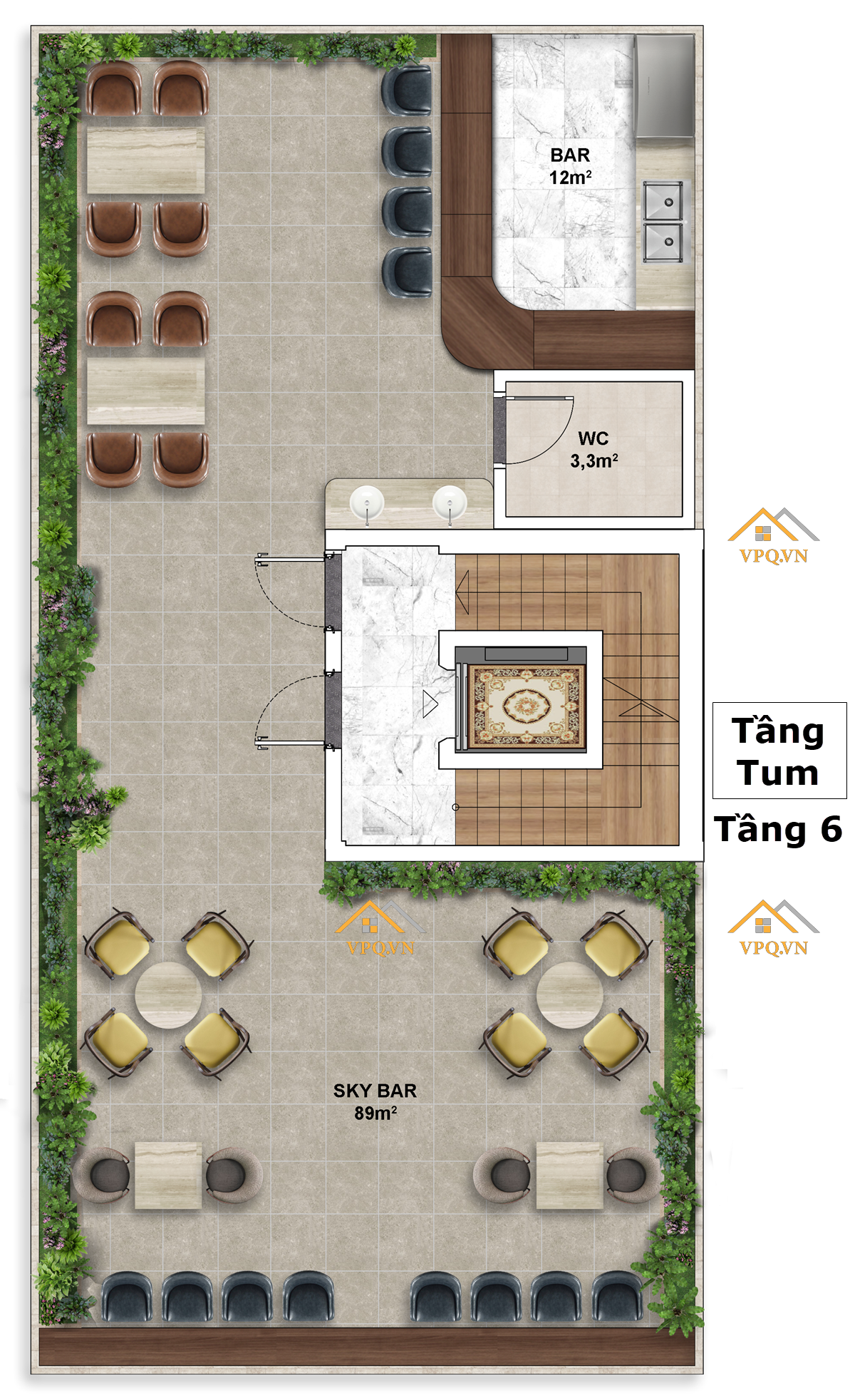 Layout Shophouse The Center Phú Quốc - Tầng 6