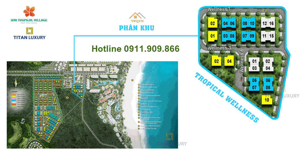 Ph&acirc;n khu biệt thự Tropical Wellness tr&ecirc;n tổng mặt bằng dự &aacute;n Sun Tropical Village Ph&uacute; Quốc