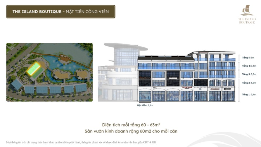 Thông số Mặt bằng phân khu The Island Boutique mặt tiền công viên