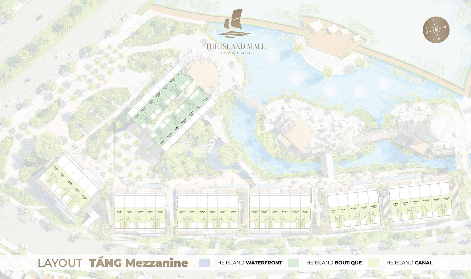 Mặt bằng tầng Mezzanine trung tâm thương mại trên mặt nước The Island Mall