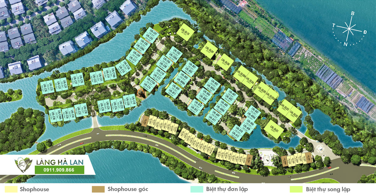 Mặt bằng phân lô mới nhất của dự án Làng Hà Lan Ecopark, với 100% sản phẩm sẽ ngay sát mặt nước, mang đúng tinh thần gàn gũi với thiên nhiên của Làng Hà Lan thật.