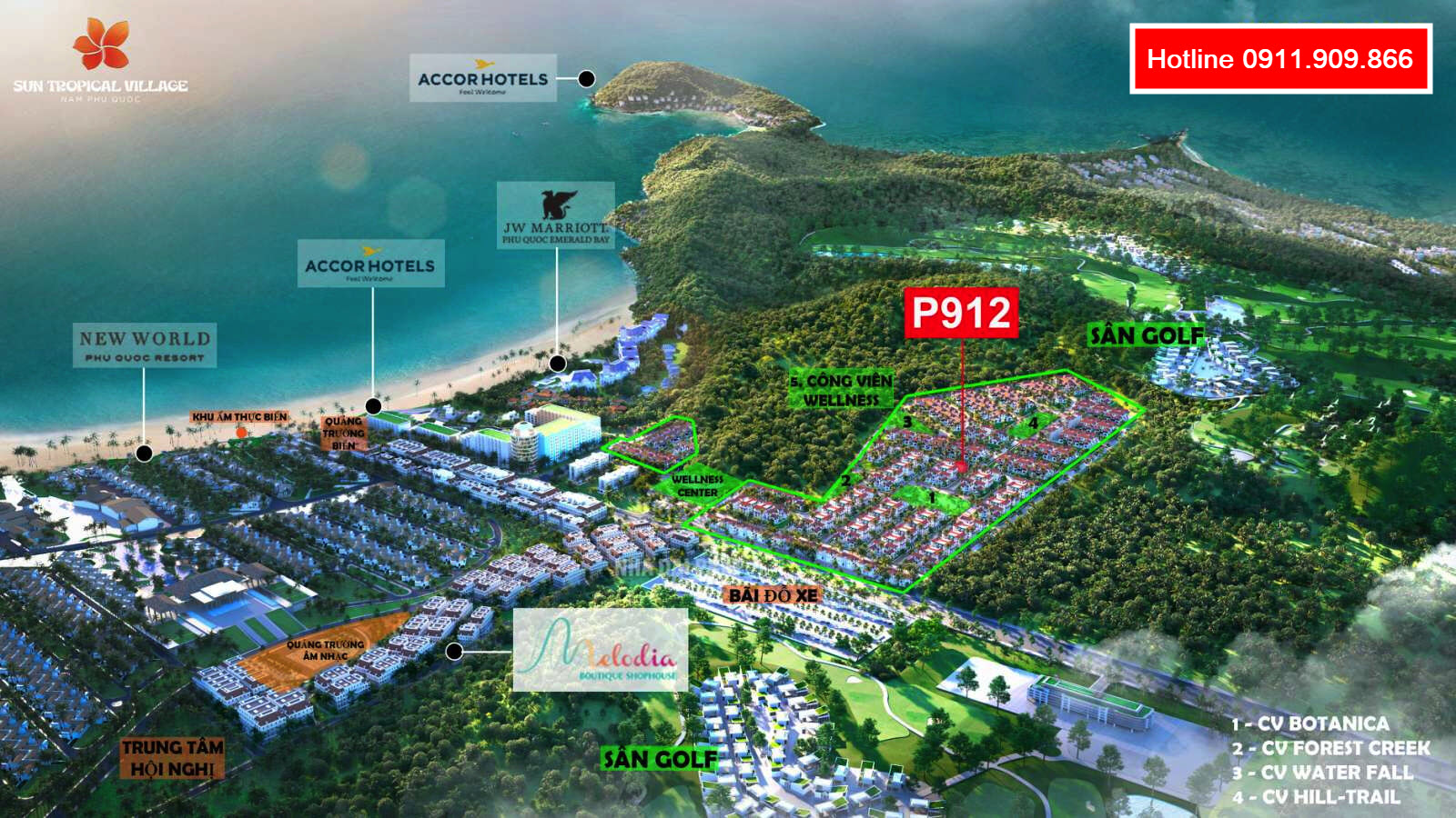 Biệt thự P912 trên phối cảnh dư án Sun Tropical Village