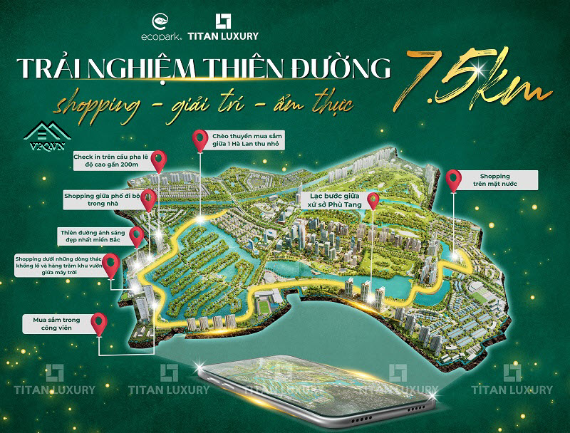 Tuyến phố đi bộ 7,5km tại khu đô thị xanh Ecopark