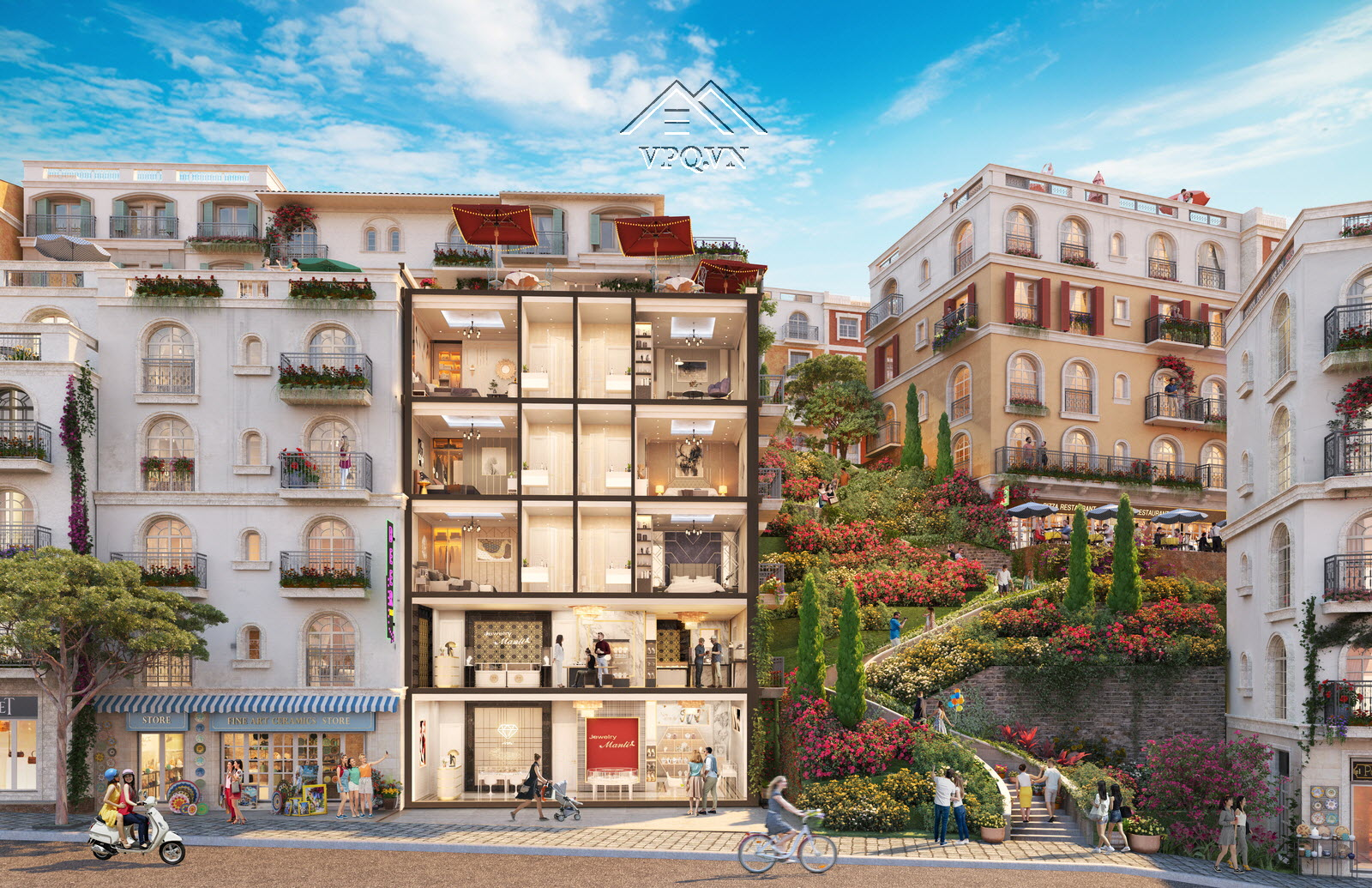 Layout mặt cắt đứng Shophouse The Center Ph&uacute; Quốc