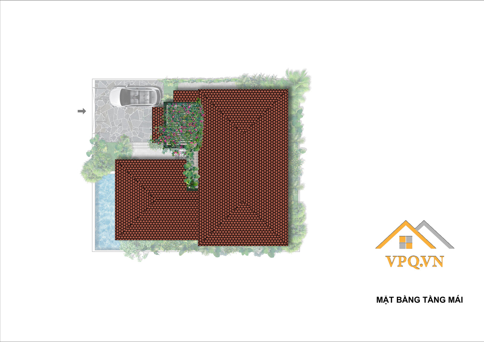 Layout tầng mái biệt thự đơn lập A - Sun Tropical Village