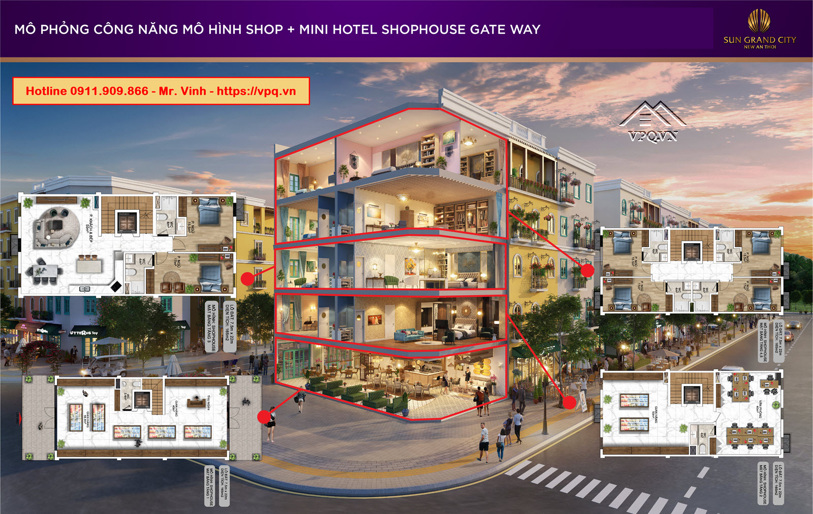 Thiết kế Shophouse Gateway An Thới m&ocirc; h&igrave;nh nh&agrave; h&agrave;ng + mini Hotel