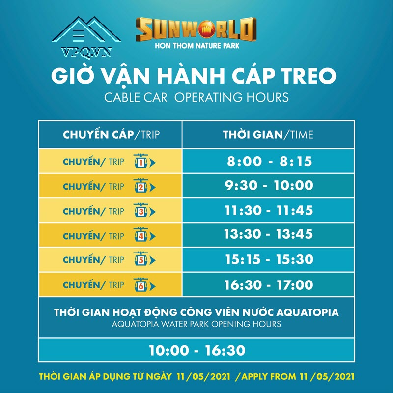 [THÔNG BÁO] Giờ vận hành cáp treo Hòn Thơm Phú Quốc