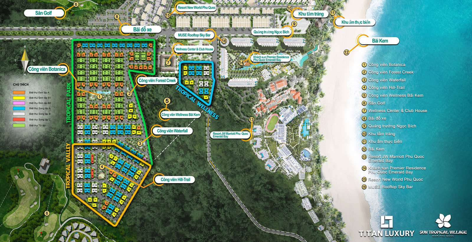 Mặt bằng tiện ích Sun Tropical Village trong hệ sinh thái Sun Group bờ Đông Nam