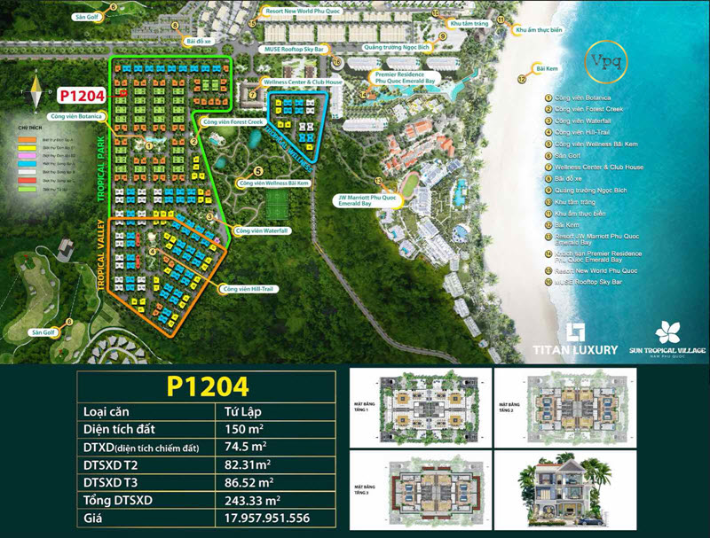 Biệt thự tứ lập P1204 - Sun Tropical Village