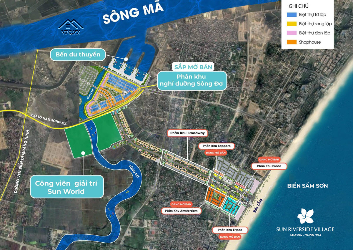 Dự án Sun Riverside Village có vị trí đối xứng hai công viên Sun World rộng 33,6ha.