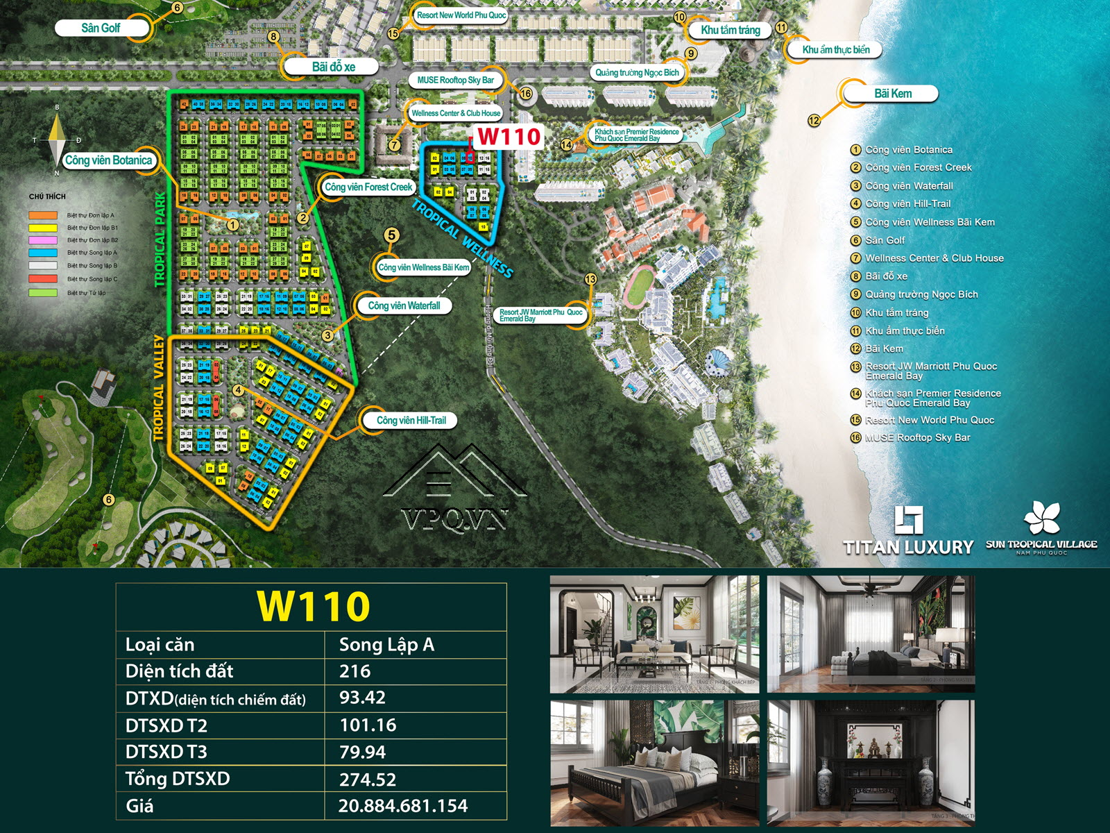 Biệt thự song lập W110 - Sun Tropical Village