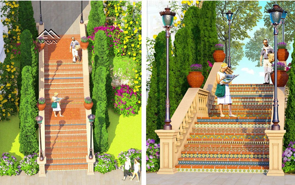 Bậc thang Siena Stairs Địa Trung Hải Phú Quốc giữa Shophouse M05-M07 The Center