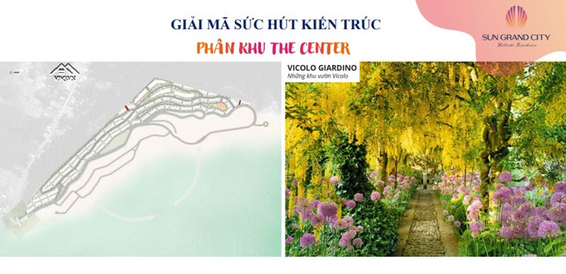 Vị trí khu vườn Vicolo tại phân khu Shophouse The Center