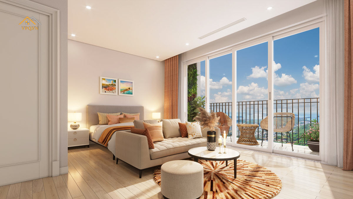 Góc view thành phố từ phòng khách căn hộ Hillside Residence