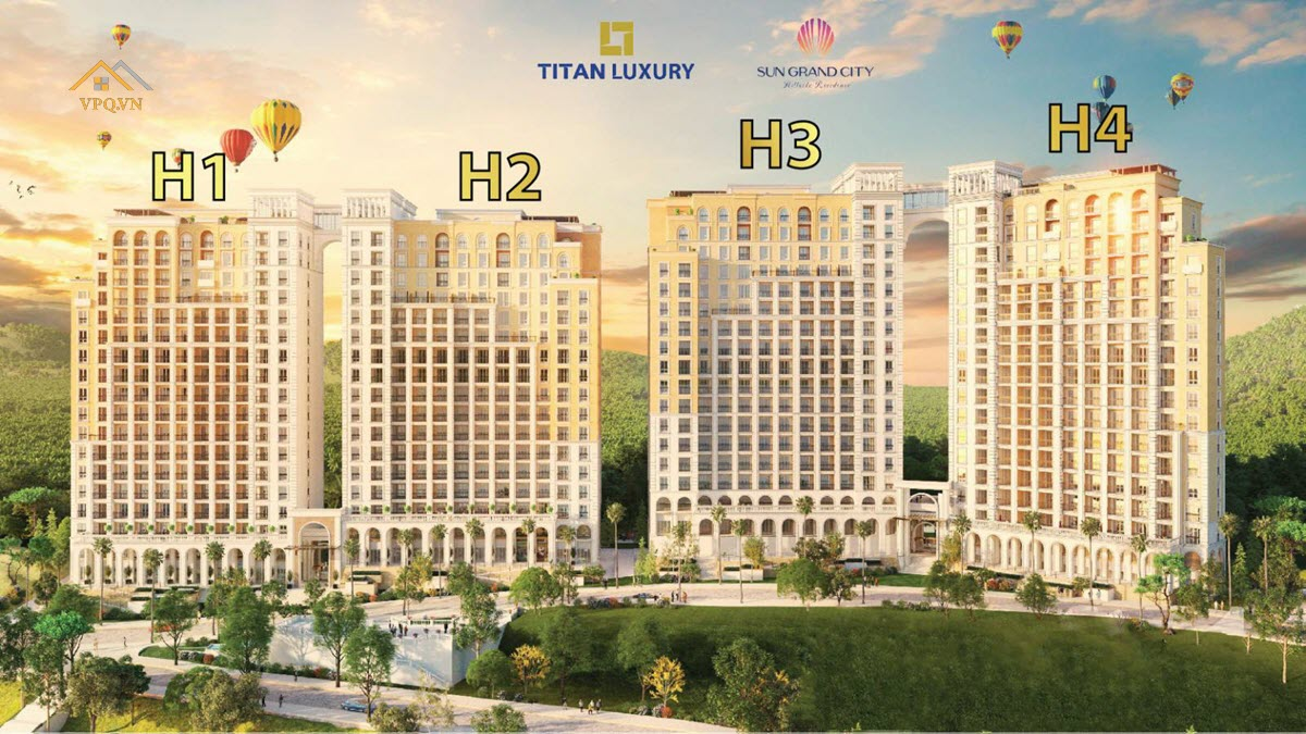 Phối cảnh 4 tòa phân khu The Hill - Sun Grand City Hillside Residence