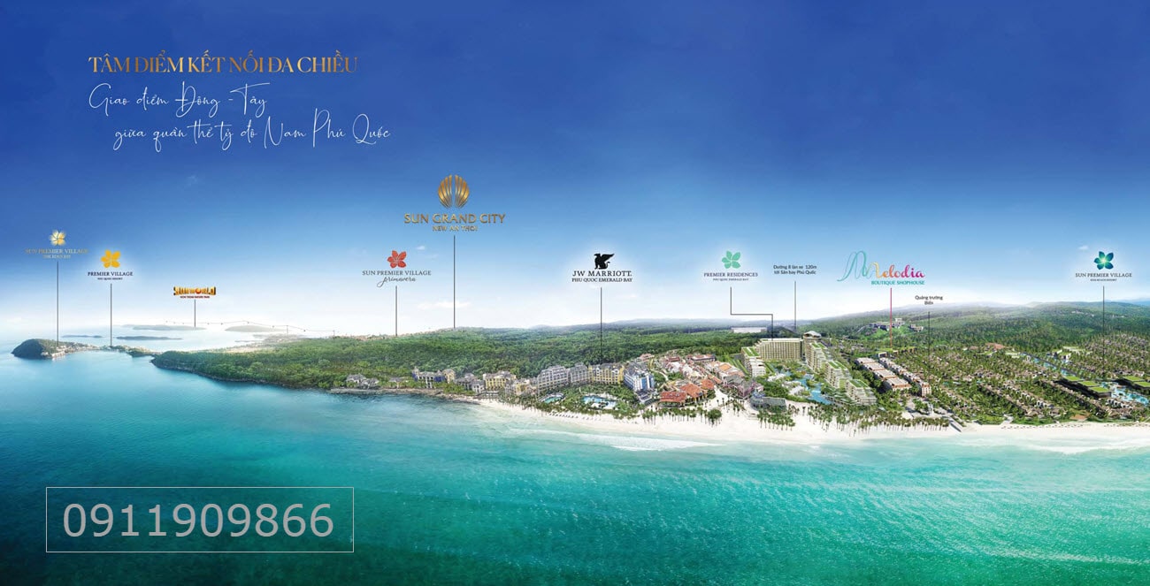 Quần thể nghỉ dưỡng bờ Đ&ocirc;ng Nam Ph&uacute; Quốc do Sun Group kiến tạo