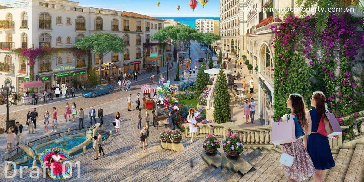 Kiến trúc Taormina tại dự án Shophouse The Center Địa Trung Hải ở Nam đảo Phú Quốc